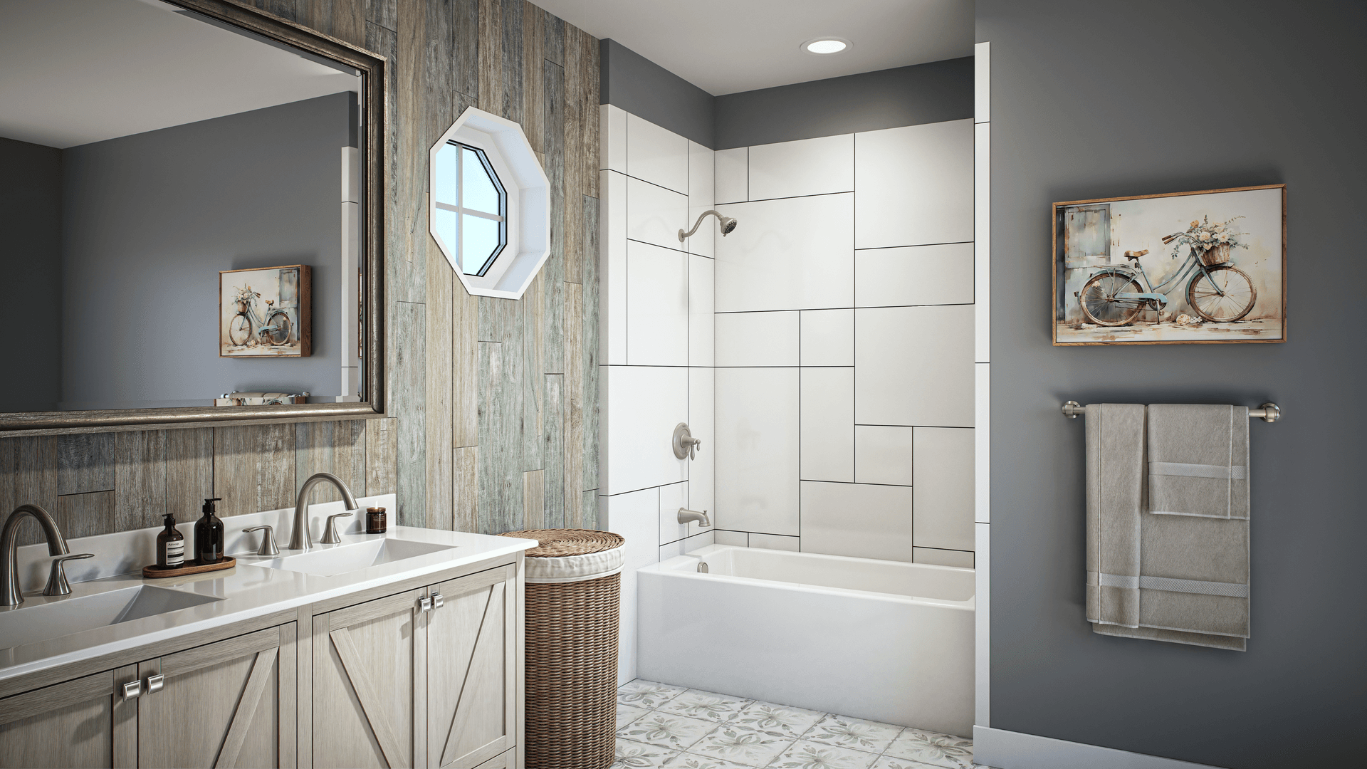 A photo of the Random Tiles shower and tub combination