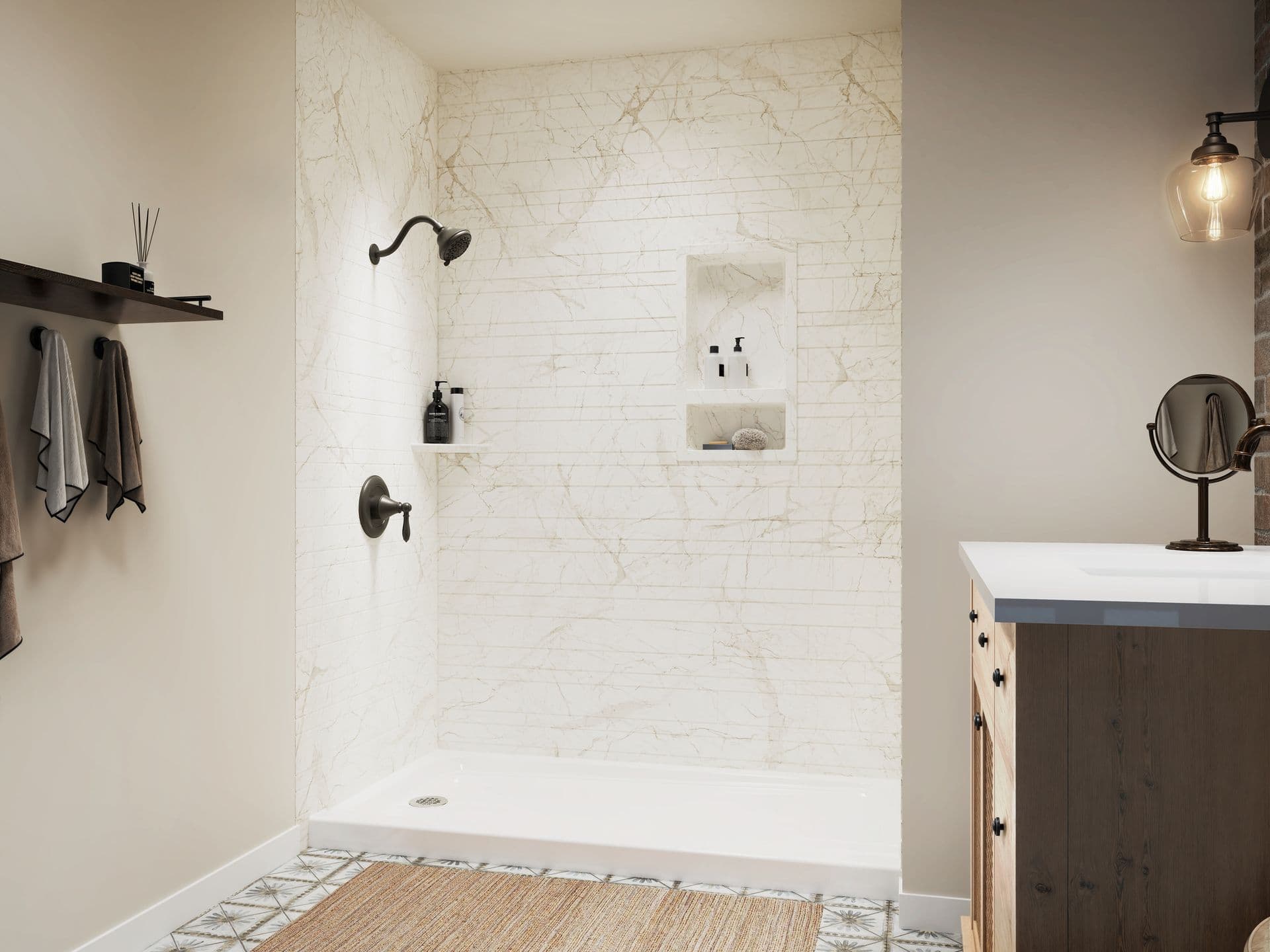 A photo of a Cafe Marble shower
